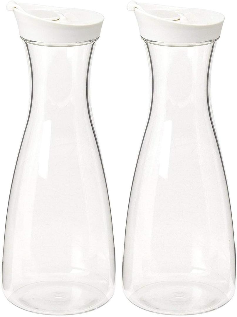 1 Pack - Large White (clear) Plastic Carafe Pitcher -Acrylic -BPA Free -57 oz.(1.7 LT.) - Durable - For Juice - Water - Wine - Iced Tea or Milk- Not Suitable for Hot Drinks - No Stickers! (2)