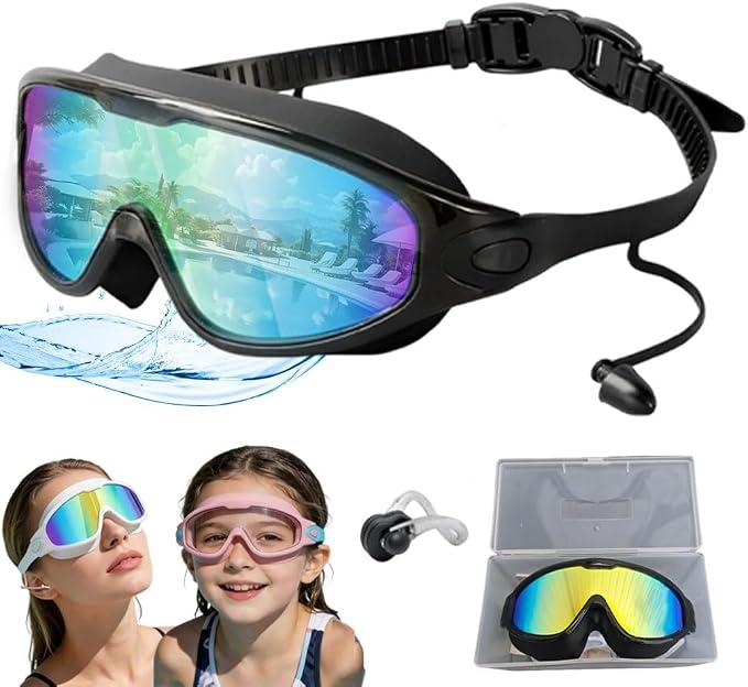Summer Reflective Swim Goggles, Leak-proof Anti Fog Clip on Clear Swimming Eye Goggles for Women Men