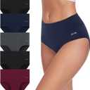 Coskefy Women's High Waisted Cotton Underwear Soft Breathable Panties Stretch Briefs Ladies Panties 5 Pack (Medium, Multicolor-03)