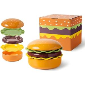 Ceramic Hamburger Plates and Bowls Sets, 5-Set Hamburger Bowl and Hamburger Plate, Fun Bowl Set for Afternoon Tea, Desserts, Biscuits, Steaks