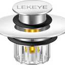 LEKEYE Tub Stopper | Shower Drain Hair Catcher | Pop-up Drain Stopper with Strainer | Bathroom Bathtub Plug | Drain Protector for 1-1/2 to 1-3/4" Bath Drain Hole - Pearl Chrome