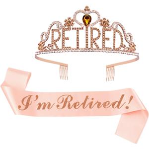 JETKONG Retirement Party Decorations Retired Tiara/Crown, Retired Sash for Women Retirement Gifts, Retirement Party Supplies, Gifts, Favors (Rose Gold)
