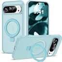 Compatible with Google Pixel 9/9 Pro/10/10 Pro Case with Invisible Magnetic Ring Stand, Compatible with Mag-Safe, Great Grip Feeling Translucent Phone Case for Women Men, Blue