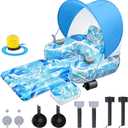 Inflatable Motorized Pool Float for Adults with Canopy, Electric Motorized Floats Lounge Chair with Dual Thrusters Cup Holders Foot Pump, Pool Raft for Lake Parties