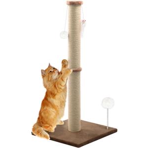 36'' Tall Cat Scratching Post, Large Sisal Scratch Post for Indoor Cats, Sturdy Cat Scratcher Tower, Vertical Cat Scratch Pole, Modern Cat Furniture for Kittens & Adult Cats (Brown)