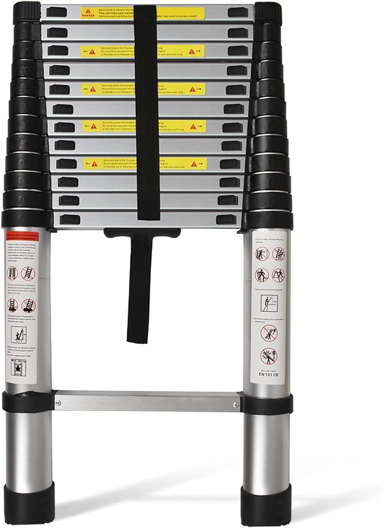 Telescoping Extension Ladder 12.5 FT, Folding Telescopic Aluminum Ladders, Lightweight Collapsible Ladder Step for RV Roof Attic Home, 300 LB Capacity (12.5 FT)