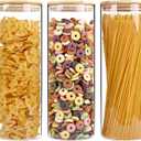 73oz Glass Pasta Storage Jars, Tall Glass Jars with Bamboo Lids, Spaghetti Container, Set of 3, Kitchen Storage Containers for Pasta, Pantry Organizers