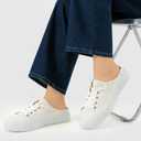 Womens Slip-On Shoes, Wide Canvas Mules with Suede Memory Foam Insole Backless Comfortable Casual Sneakers (White), Size 9