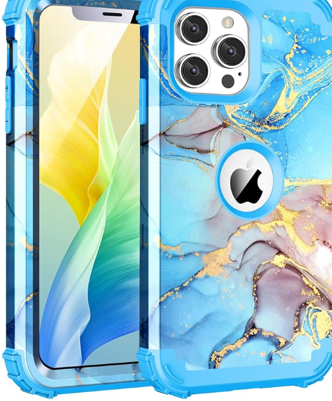 for iPhone 12 Pro Max Case,Three Layer Heavy Duty Shockproof Hybrid Hard Plastic Bumper Soft Silicone Rubber Drop Protective Cover Case for iPhone 12 Pro Max 6.7",Blue