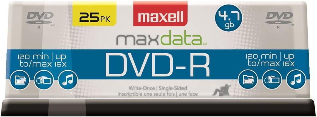 Maxell Dvd-R Recordable Disc, 4.7 Gb, 16x, Spindle, Gold, 25/pack