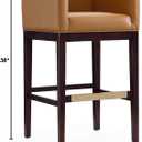 Manhattan Comfort Kingsley Faux Leather Barstool, Mid Century Modern Design, Walnut Beech Wood with Gold Metal Footrest, Fully Assembled Bar Stool for Kitchen Seating, 30" Seat Height, Set of 3, Camel