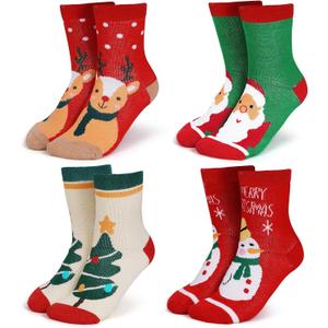 4-Pairs Merino Wool Christmas Kids Socks - Thickened Winter Warm Cotton Socks, Christmas Gift for Children (3-5T, Multicolor)