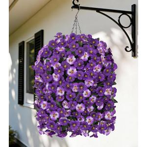 HyeFlora 4pcs Artificial Flowers for Outdoors Fake Pansy with Hanging Basket UV Resistant Silk Spring Faux Flowers for Outside Front Door Porch Yard (Mix Purple)