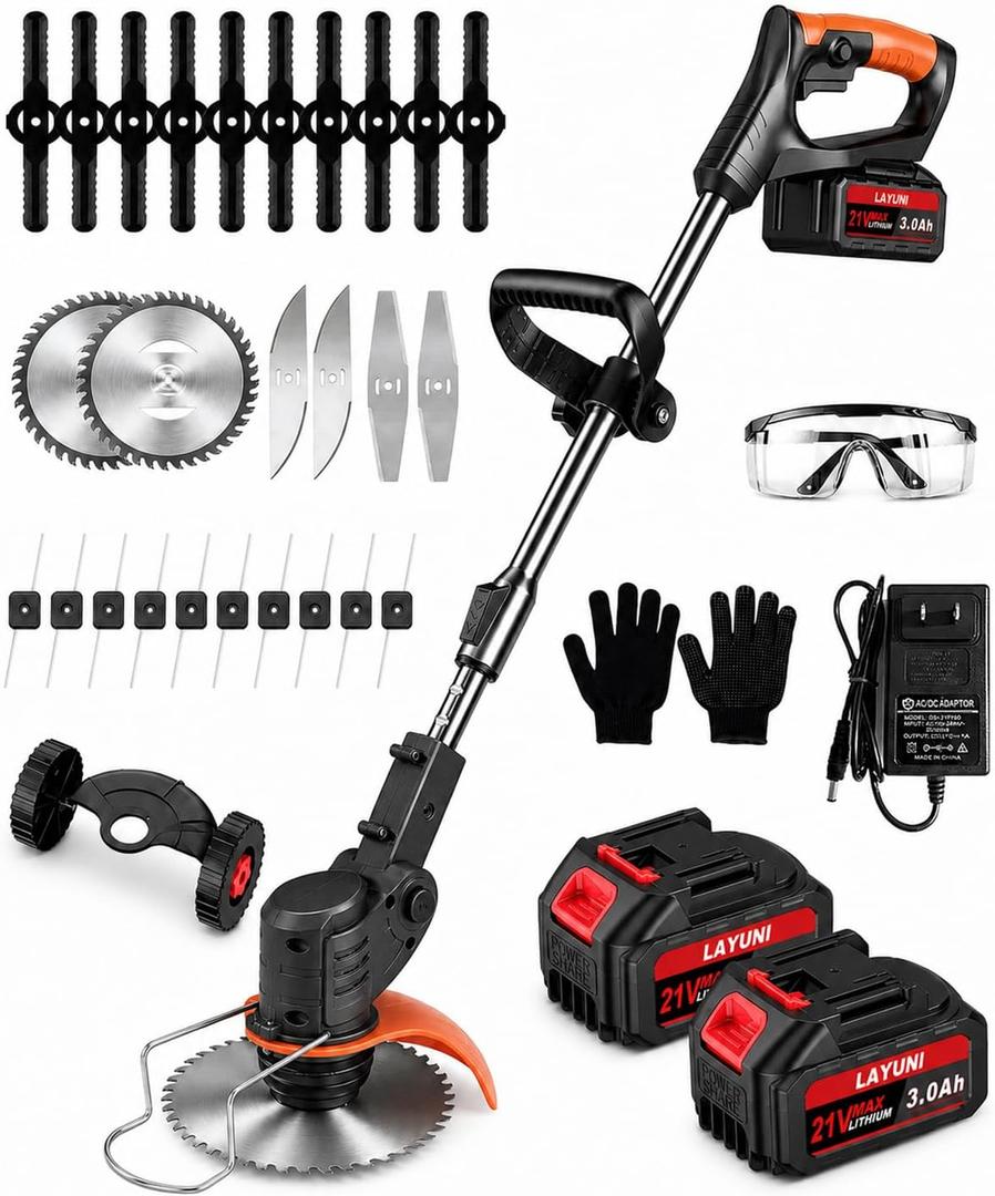 21V Cordless Weed Wacker, 3 in 1 Grass Trimmer/Edger/Brush Cutter