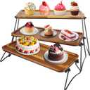 CYEAH 3 Tiered Tray Stand - Acacia Wood Serving Tray, Cupcake Stand and Towers Serving Trays for Party, Wooden Tower Dessert Table Display Set, Decor Small Rustic Wood Platter Trays Family Parties
