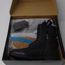 Vepose Women's Combat Boots Low Heel, Mid Calf Military Boots with Card Knife Wallet Pocket (7, Leather-Black)