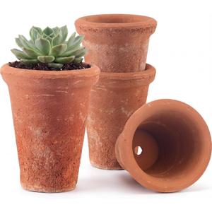 Maxdot 4 Packs Aged Terracotta Pots 4.3 x 3.4'' Terracotta Planter Small Rustic Clay Pots for Plants Flower Cactus Succulent Garden Home Indoor Outdoor Decor, Distressed Finish Style