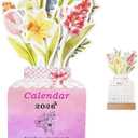 2 x Bloomy Flowers Desk Calendar 2026, Small Desk Calendar Mini, Floral Desktop Calendar, Removable Vase Shaped Monthly Calendar Planner for Home, Office and Desk Accessories