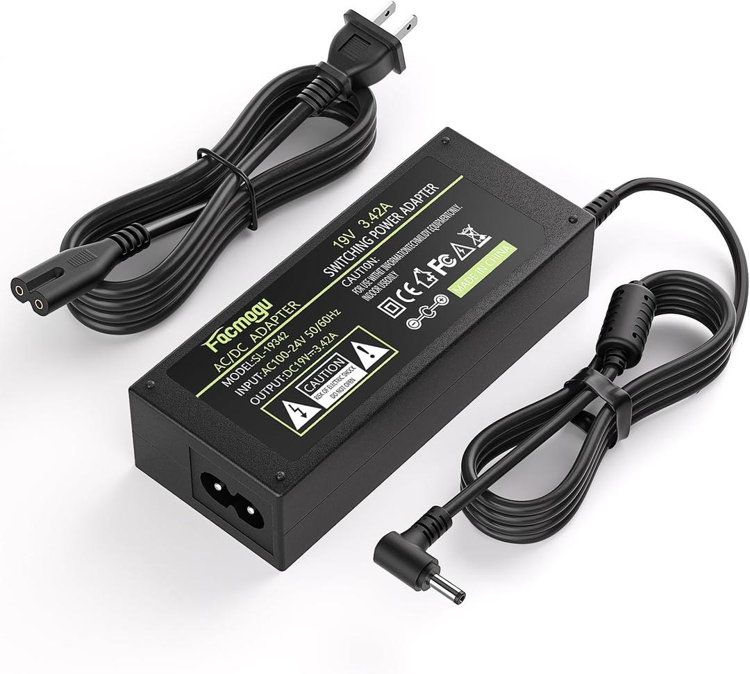 Facmogu DC 19V 3.42A Power Supply, 65 Watt 100-240V AC to DC 19Volt Transformers, Power Adaptor Converter 5.5x2.5mm DC Plug with 2.42m/ 7.94 feet Power Cord for Home Audio Bluetooth Stereo Receiver