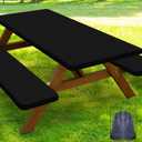 Smiry Picnic Table Cover with Bench Covers, Waterproof Elastic Fitted Polyester Tablecloths for 8 Ft Rectangle Tables, Washable Windproof Tablecloth for Camping, RV & Outdoor (Black, 30x96 Inches)