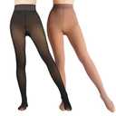 Caprilite 2 Pairs Women Fleece Lined Tights-Fake Translucent Leggings High Waist Pantyhose Sheer Thick Warm Tights For Women,  2XL