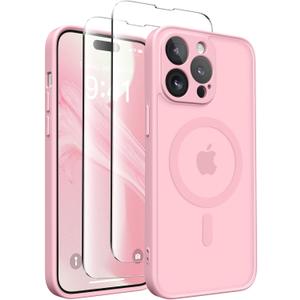 CAPRARO Magnetic for iPhone 14 Pro Case, [Compatible with MagSafe] [Full Camera Protection] Shockproof Protective Slim Translucent Matte Phone Case for iPhone 14 Pro 6.1'', Peach Pink