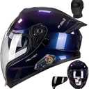 Bluetooth Full Face Motorcycle Helmet DOT Approved Modular Motorcycle Helmets with Built-in Sun Visor, Multi-Ventilation Ports, for Adults Men Women Casco Moto Hombres Mujeres, L57~58CM (Purple, L)