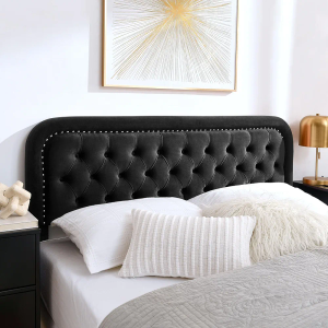 Tufted Upholstered King Size Headboard,Button Solid Wood HeadBoards with Adjustable Height,Modern Performance Velvet Bed Head Boards,Easy Install&Nailhead Decor-Black