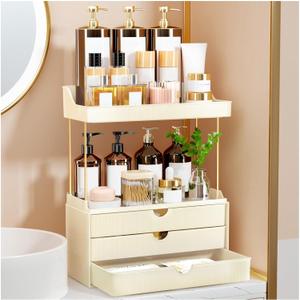StorBin 3 Drawers Bathroom Counter Organizer - 5 Tier Makeup Organizer, Versatile Perfume Organizer, Ideal for Bathroom Storage, Vanity, Large Skincare, Perfume, Present, Cream White