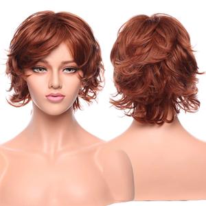 S-noilite Short Auburn Wispy Loose Curls Pixie Wig Heat Resistant Sysnthetic Hair Full Wig For Women Lady Natural Cosplay Party