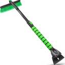 SEAAES 35 Inch Ice Scraper and Snow Brush for Car Windshield, Extendable Snow Scraper Brush with Foam Grip for Truck SUV Vehicle Window - Green