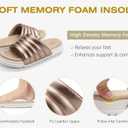 GPOS Womens Slides with Memory Foam Soft Cushioned Cozy House Slippers for Woman Comfy Open Toe Ladies Sandals Leather Slip on Bedroom Shoes Plantar Fasciitis Indoor Outdoor (Gold, M)