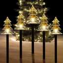 ILLUMINEW Outdoor Christmas Decorations, Solar Christmas Pathway Lights, Set of 5 Waterproof Landscape LED Lights for Yard Lawn Patio Walkway Decor (5PCS-Warm White-Tree), 16.6 x 3.7 x 3.3 inches