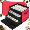 inin Christmas Ornament Storage Box with Adjustable Dividers,Stackable Drawer Ornament Organizers,Ornaments Storage Container Bin with Lid for Xmas Decorations (72 Ball, Red, with Removable Tray)