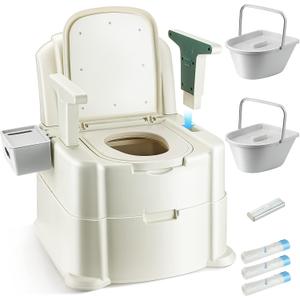 Bedside Commode, Portable Toilet for Adults, Commode Chair for Toilet with Arms, Height Adjustable, 2 Toilets and Induction Night Light, Potty Chair for Elderly and Disabled (White & Green)