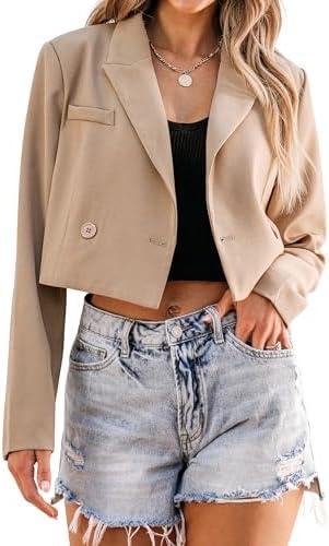 luvamia Cropped Blazers for Women Business Casual Open Front Long Sleeve Suit Jacket Trendy Oversized Work Office Blazer M
