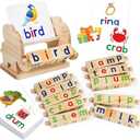 Montessori Learning and Educational Toys Gifts for Kids 3 4 5 Years, Wooden Reading Blocks Toys, Preschool Kindergarten Learning Activities, Turning Rotating Matching Flash Card Games