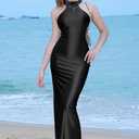 Memoriesea Women's Sexy High Split Sleeveless Backless Party Wedding Maxi Dress (Black, S)