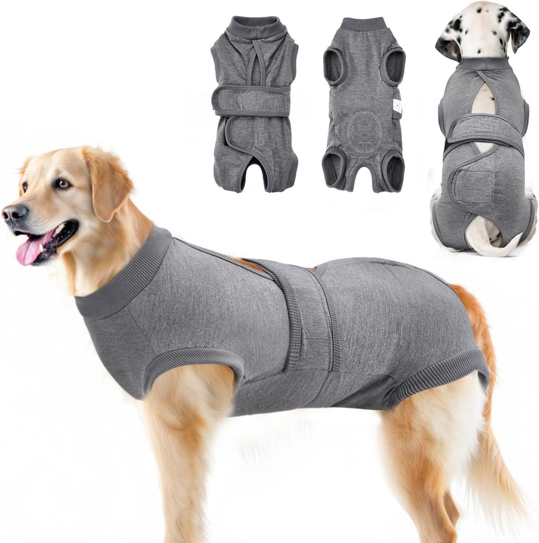 Lukovee Dogs Recovery Suit - Adjustable Dog Onesie for Female, Male Dogs, Breathable Anti Licking Cone Alternative Surgery Pet Surgical Body Suit After Spay, Abdominal Wounds Neuter (M, Gray) 