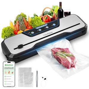 Vacuum Sealer Machine, with Starter Kit Beelicious Automatic Air Sealing for Food Storage, Build-in Cutter, Moist Mode, EXT-VAC (Stainless Steel)