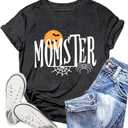 Halloween Momster T-Shirt for Women Funny Spider Bat Tee Mom Ster Letter Print Tee Tops (X-Large, Grey)