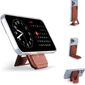 Phone Tripod Wallet for iPhoneStrong Magnets, Multi-Angle Phone Stand & Card Holder, Vegan Leather Magnetic Phone Stand, Travel Essential (Brown)