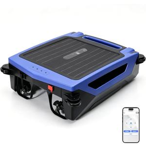 Solar Powered Robotic Pool Skimmer, Automatic Pool Surface Cleaner Robot with 24/7 Continuous Cleaning, App Control, Dual Charging, Ideal for Above Ground & In-Ground Pools (Blue)
