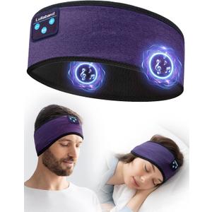 Lullaband Bluetooth Headband Headphones, Sleep Headphones for Side Sleepers, Comfortable Headband with Thin Speaker Microphone Handsfree Gift (Dark Purple)
