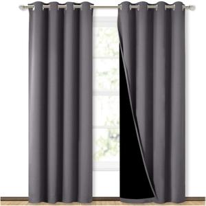 NICETOWN Grey Full Shade Curtain Panels, Pair of Energy Smart & Noise Blocking Out Blackout Drapes for Dining Room Window, Thermal Insulated Guest Room Lined Window Dressing(Gray, 52 x 84 inch) (Pack of 2)
