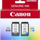 Canon PG-243 / CL-244 Genuine Ink Value Pack (2 Cartridges), Compatible with iP2820, MX492, MG2420/2520/2920/2922/2924/3020/2522/2525, TS3120/302/302a/202/4520/3320 (Pigment Black and Color Ink Cartridge, Black)