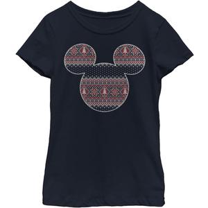 Disney Kids Characters Sweater Fill Mouse Girl's Solid Crew Tee (Medium, Navy Blue)
