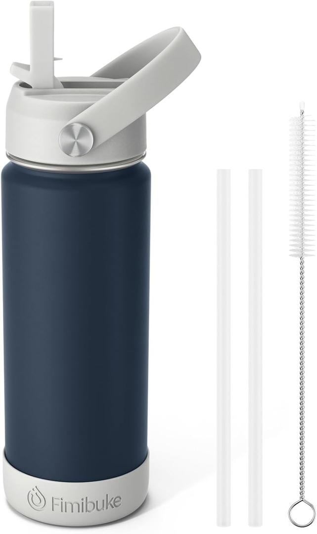 Fimibuke Kids Insulated Water Bottle, 18oz BPA FREE 18/8 Stainless Steel Kids Cup with Straw Travel Tumbler Double Wall Vacuum Leak Proof Toddler Water Bottle for School Boys Girls(1 Pack, Slate)