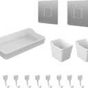 Pegboard Wall Organization Accessories Pack - 25 Pieces of White Hooks, Storage Bins & Fastening Strips (White)
