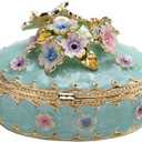 LARAINE Jewelry Trinket Box Decorative Vintage Style Jewelry Organizer for Women Rhinestones Jewelry Storage Home Decor Unique Gift (Oval Blue)